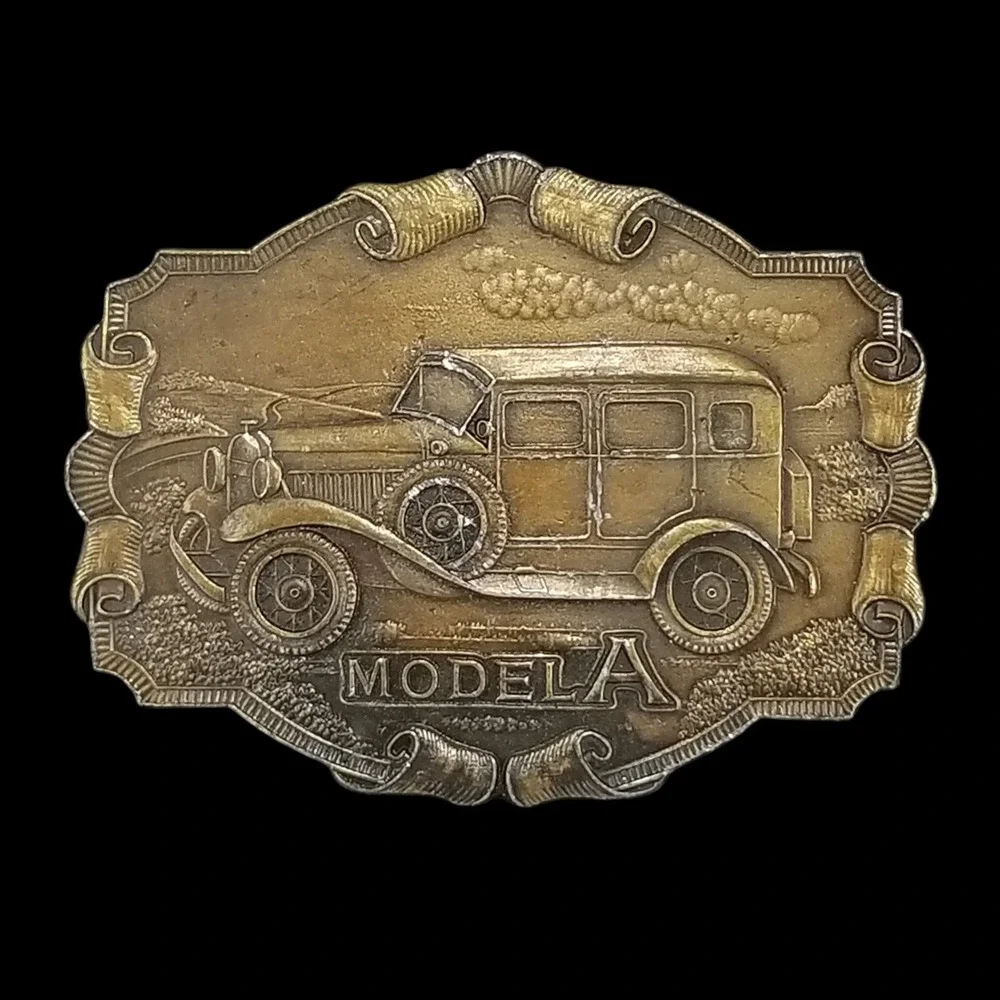 Bergamot‎ Brass Works Belt Buckle Ford Model A 1970s Vintage Car Brass Plated